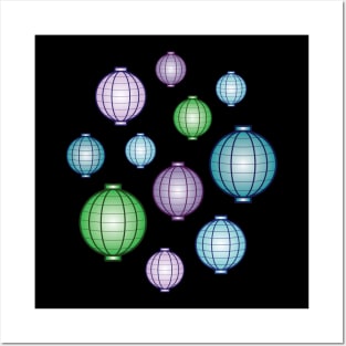 Lanterns | Mid Autumn Festival | Green Purple Blue | Black Posters and Art